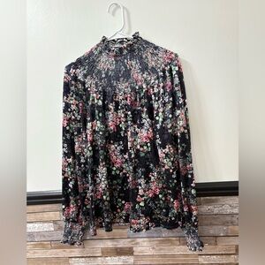 Sugarlips Black Floral Smocked Blouse Size Medium